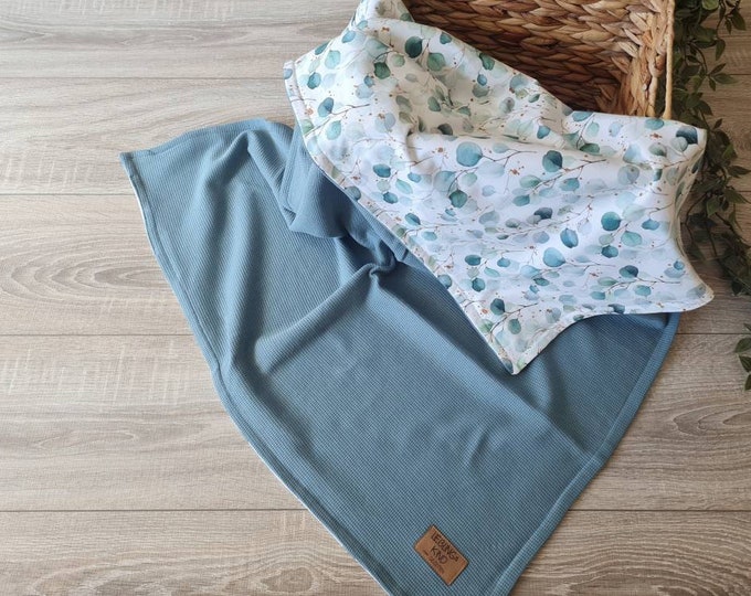 Soft baby blanket for spring and summer dark mint cuddly blanket reversible blanket stroller blanket waffle knit cotton jersey child baby blanket