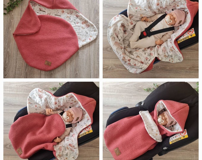 Wool walk swaddling blanket pink made of 100% virgin wool lined with jersey baby blanket autumn winter baby seat babysafe child unisex blanket GEZEITEN