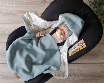 Leichte Waffelstrick Einschlagdecke mint Babydecke Sommer Herbst Maxi Cosi Babyschale Geburt Babysafe Jersey Kind unisex Decke GEZEITEN