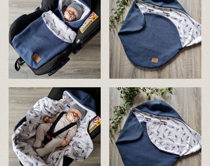 Light waffle knit swaddle blanket blue baby blanket summer autumn seagulls birds baby seat birth babysafe jersey child unisex blanket GEZEITEN
