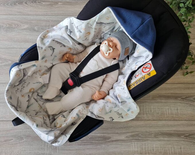 Light waffle knit swaddle blanket blue baby blanket summer autumn sea creatures baby seat birth babysafe jersey child unisex blanket TIDES
