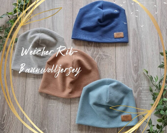 Rib Jersey Hipster Hat Autumn Hat Beanie Rib Jersey Cotton Autumn Winter Hat 40- 57 cm Baby Child Girl Boy