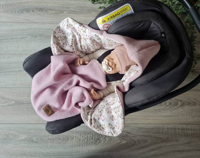 Wool walk 5-point strap swaddling blanket 100% virgin wool lined jersey baby blanket eucalyptus flowers winter spring baby seat pink child blanket
