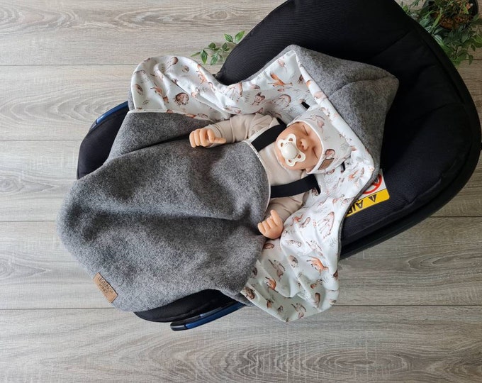 Wool walk swaddling blanket made of 100% virgin wool lined with jersey baby blanket autumn forest winter baby seat babysafe child unisex blanket GEZEITEN