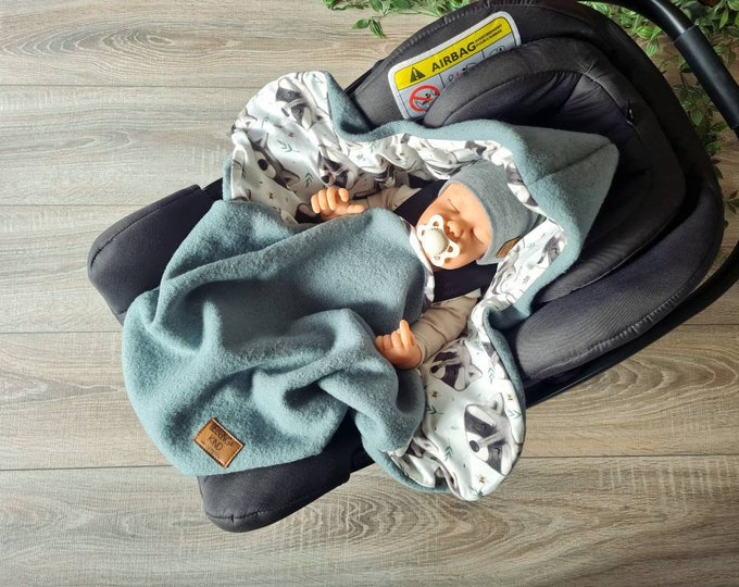Wool felt 5-point belt wrap blanket 100% virgin wool lined jersey baby blanket Waachbär winter spring baby carrier mint child unisex blanket