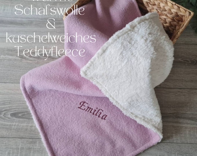 Wool blanket 100% virgin wool lined with teddy fleece customizable cotton wool walk baby blanket cuddly blanket winter spring children's blanket