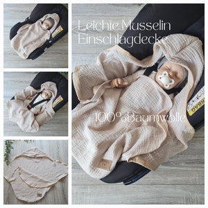 Musselin Einschlagdecke leichte Babydecke für Babyschale creme 100% Baumwolle Sommer Baby Decke Bild 2