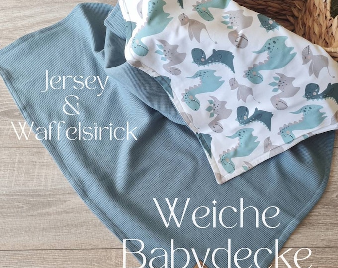 Soft baby blanket for spring and summer dark mint cuddly blanket reversible blanket stroller blanket waffle knit cotton jersey child baby blanket