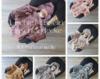 Leichte Musselin Einschlagdecke für Babyschale 100% Baumwolle Babydecke luftiger Sommerdecke Babysafe Kuscheldecke