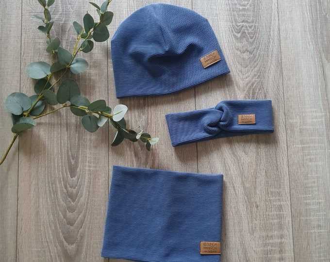 Rib Jersey Hipster Hat Beanie Hairband Loop Knitted Scarf Rib Jersey Spring Summer 40-57 cm Baby Child Girls Boys TIDES
