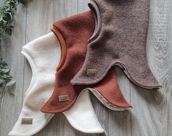 Walk wool balaclava, 100% sheep's wool, warm hat lined with jersey for girls and boys, babies and children