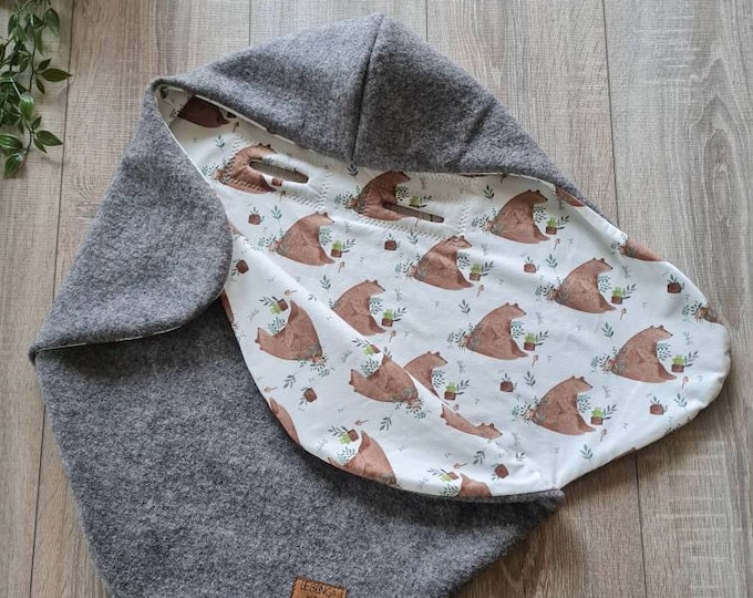 Wool walk swaddling blanket bear made of 100% virgin wool lined with jersey baby blanket autumn winter baby seat babysafe child unisex blanket GEZEITEN