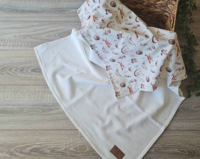 Soft baby blanket for spring and summer cuddly blanket reversible blanket cream stroller blanket waffle knit cotton jersey child baby blanket