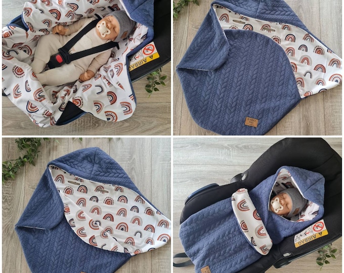 JACQUARD swaddling blanket blue baby blanket cable pattern Maxi Cosi baby seat birth Babysafe Jersey autumn and winter children unisex blanket TIDES