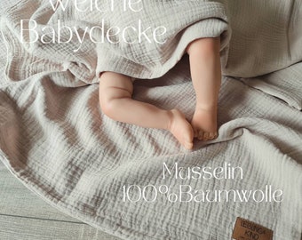 Weiche Musselin Decke beige Sommerdecke doppellagig aus 100% Baumwolle Baby Tuch Kind Jungen Babydecke Wickelunterlage Stilltuch Puckdecke