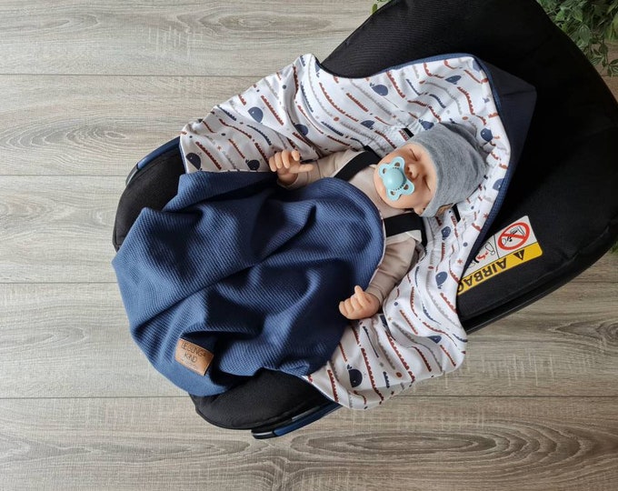 Lightweight waffle knit wrap blanket blue baby blanket footmuff spring summer baby seat birth babysafe jersey boys child blanket TIDES