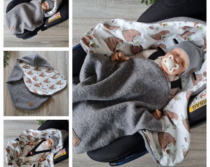 Wool walk swaddling blanket bear made of 100% virgin wool lined with jersey baby blanket autumn winter baby seat babysafe child unisex blanket GEZEITEN