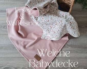 Weiche Babydecke für Frühling und Sommer Kuscheldecke Wendedecke Kinderwagendecke Waffelstrick Baumwolle Jersey Kind Baby Decke Spezial