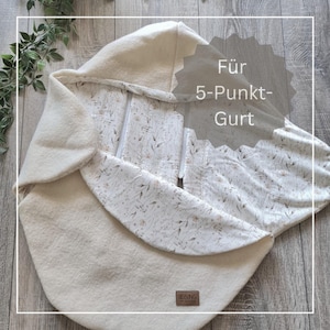 Wollwalk 5-Punkt Gurt Einschlagdecke Walk creme beige 100% Schurwolle & Jersey Babydecke Gräser Herbst Winter Babyschale unisex Kind Decke