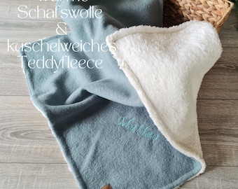 Wolldecke 100% Schurwolle gefüttert mit Teddyfleece personalisierbar Baumwolle Wollwalk Babydecke Kuscheldecke Winter Frühling Kinder Decke