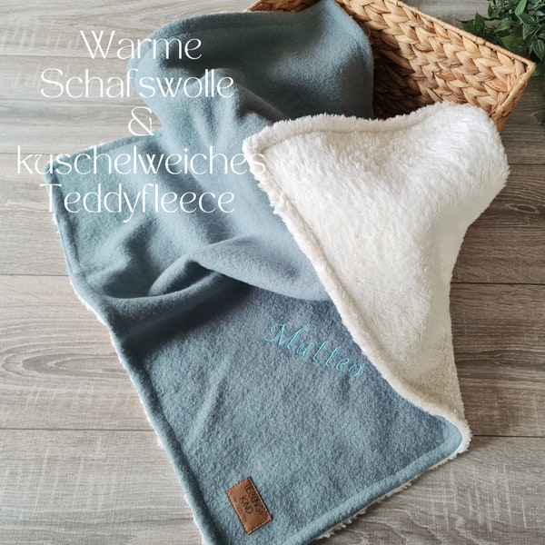 Wolldecke 100% Schurwolle gefüttert mit Teddyfleece personalisierbar Baumwolle Wollwalk Babydecke Kuscheldecke Winter Frühling Kinder Decke