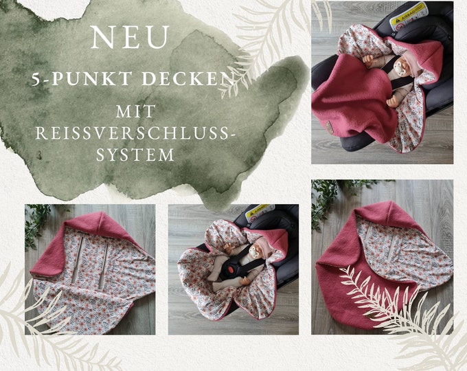 Wollwalk 5-point harness blanket 100% virgin wool raspberry lined jersey baby blanket autumn forest spring baby seat baby safe child blanket