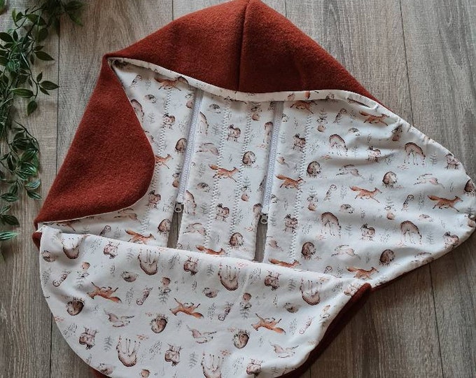 Wollwalk 5-point belt swaddling blanket 100% virgin wool lined jersey baby blanket forest winter autumn winter baby seat rust child unisex blanket