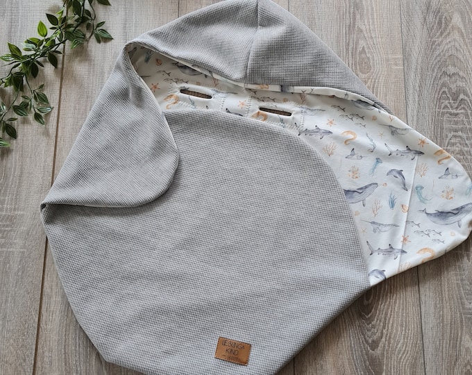 Lightweight waffle knit blanket, grey baby blanket for baby carrier spring summer