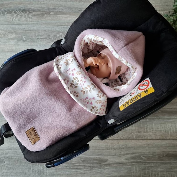 Wool felt swaddle blanket, pink, made of 100% virgin wool, lined with jersey, baby blanket, autumn/winter, baby carrier, baby safety, child, unisex blanket, TIDES