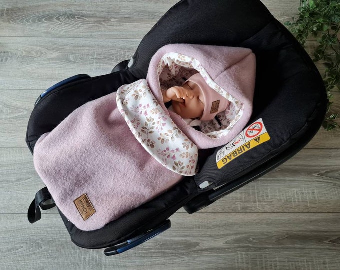 Wool felt wrap blanket pink made of 100% new wool lined jersey baby blanket autumn winter baby seat baby safe child unisex blanket GEZEITEN