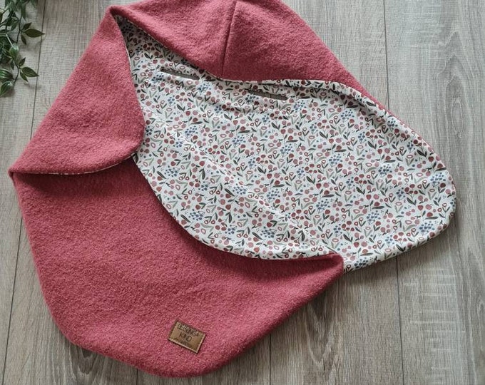 Wool walk wrap blanket berry pink made from 100% virgin wool lined jersey baby blanket winter spring baby seat babysafe child blanket GEZEITEN
