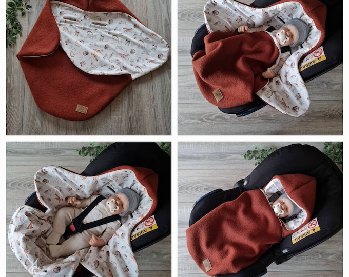 Wool walk swaddling blanket made of 100% virgin wool lined with jersey baby blanket autumn forest winter baby seat babysafe child unisex blanket GEZEITEN