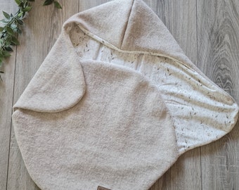 Wollwalk 5-Punkt Gurt Einschlagdecke Walk beige creme 100% Schurwolle & Jersey Babydecke Gräser Herbst Winter Babyschale unisex Kind Decke