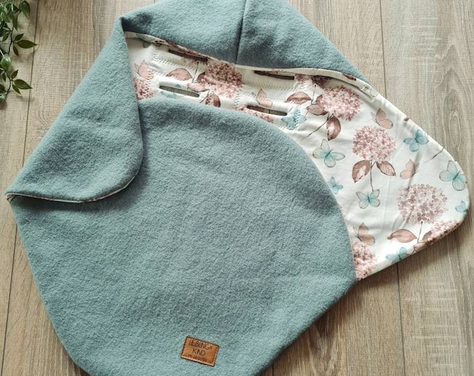 Wool walk wrapping blanket mint flower made of 100% virgin wool lined jersey baby blanket winter spring baby seat babysafe child blanket TIDES