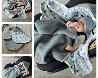 Wollwalk Einschlagdecke aus 100% Schurwolle mint gefüttert mit Jersey Babydecke Winter Frühling Babyschale Walk Kind unisex Decke GEZEITEN