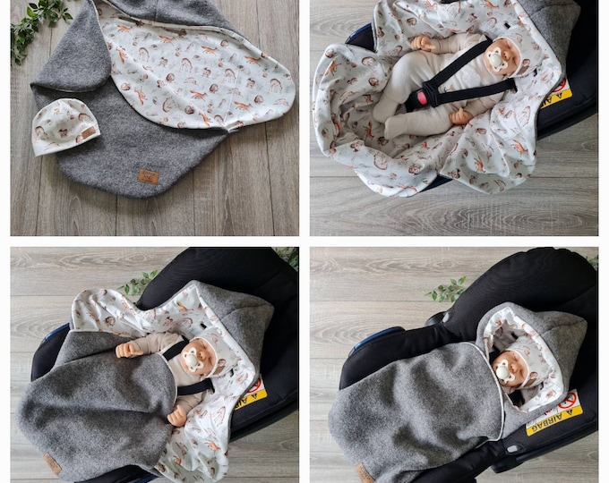 Wool walk swaddling blanket made of 100% virgin wool lined with jersey baby blanket autumn forest winter baby seat babysafe child unisex blanket GEZEITEN