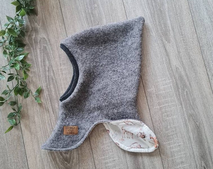 Walker balaclava Wool walker pointed hat made of 100% sheep's wool lined with forest animals jersey warm hat baby child girl boy TIDES