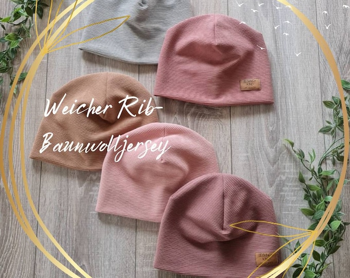Rib Jersey Hipster Hat Spring Hat Beanie Rib Jersey Cotton Spring Summer Hat 40- 57 cm Baby Child Girl Boy TIDES