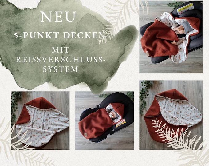 Wollwalk 5-point belt swaddling blanket 100% virgin wool lined jersey baby blanket forest winter autumn winter baby seat rust child unisex blanket