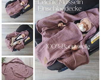 Leichte luftige Musselin Einschlagdecke für Babyschale 100% Baumwolle mauve altrosa Babydecke Sommer Geburt Babysafe Kind Decke