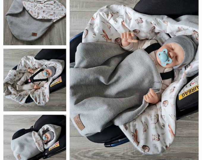 Warm lined waffle knit baby blanket for autumn winter and spring baby carrier birth baby safe baby child unisex blanket