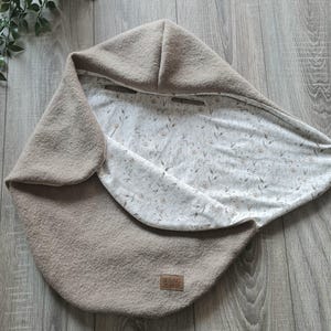 Wollwalk Einschlagdecke beige aus 100% Schurwolle gefüttert Jersey Babydecke Herbst Winter Babyschale Babysafe unisex Kinder Decke