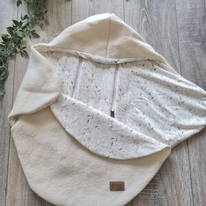 Wollwalk 5-Punkt Gurt Einschlagdecke Walk creme beige 100% Schurwolle & Jersey Babydecke Gräser Herbst Winter Babyschale unisex Kind Decke