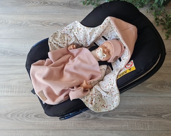 Leichte Waffelstrick Einschlagdecke rosa Blumen Babydecke Fußsack Frühling Sommer Babyschale Geburt Babysafe Jersey Kind Decke