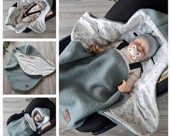 Wool felt wrap made of 100% virgin wool mint lined with jersey flowers baby blanket autumn winter baby seat baby safe child blanket GEZEITEN