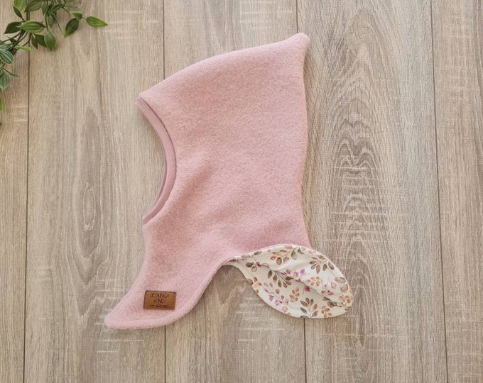 Walk balaclava wool walk pointed hat made of 100% sheep's wool lined with jersey warm hat baby child girl pink pink TIDES