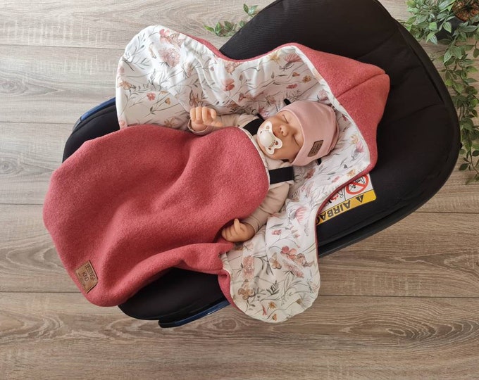 Wool felt wrap blanket pink made of 100% new wool lined with jersey baby blanket autumn winter baby seat baby safe child unisex blanket GEZEITEN