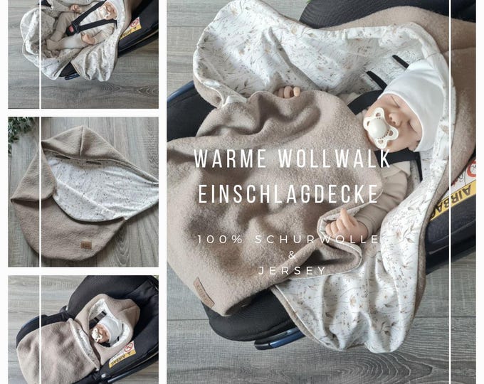Wool felt blanket beige made of 100% new wool lined jersey baby blanket autumn winter baby seat baby safe unisex children's blanket