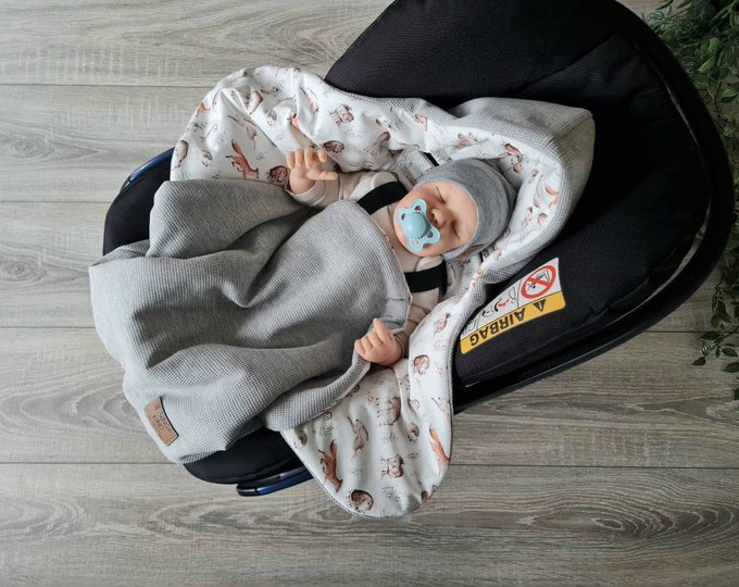 Warm lined waffle knit baby blanket for autumn winter and spring baby carrier birth baby safe baby child unisex blanket