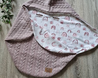 JACQUARD Einschlagdecke rosa Babydecke Zopfmuster Maxi Cosi Babyschale Geburt Babysafe Jersey Herbst und Winter Kinder unisex Decke GEZEITEN